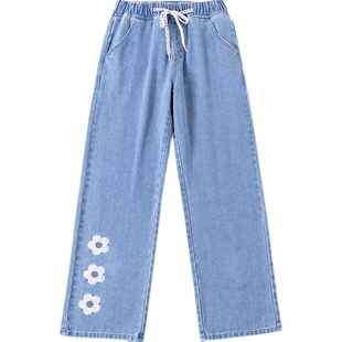 加绒新款高初中学生宽松牛仔阔腿裤直筒裤休闲女生长裤少女孩百搭