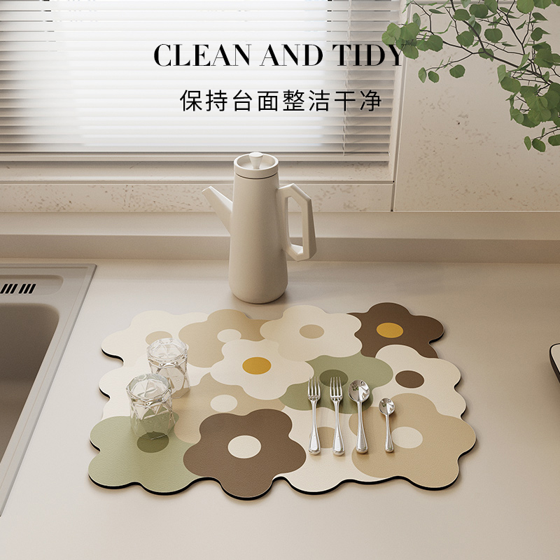 朴尚奶油风厨房台面沥水垫洗手台吸水垫子免洗碗盘防霉干燥隔热垫