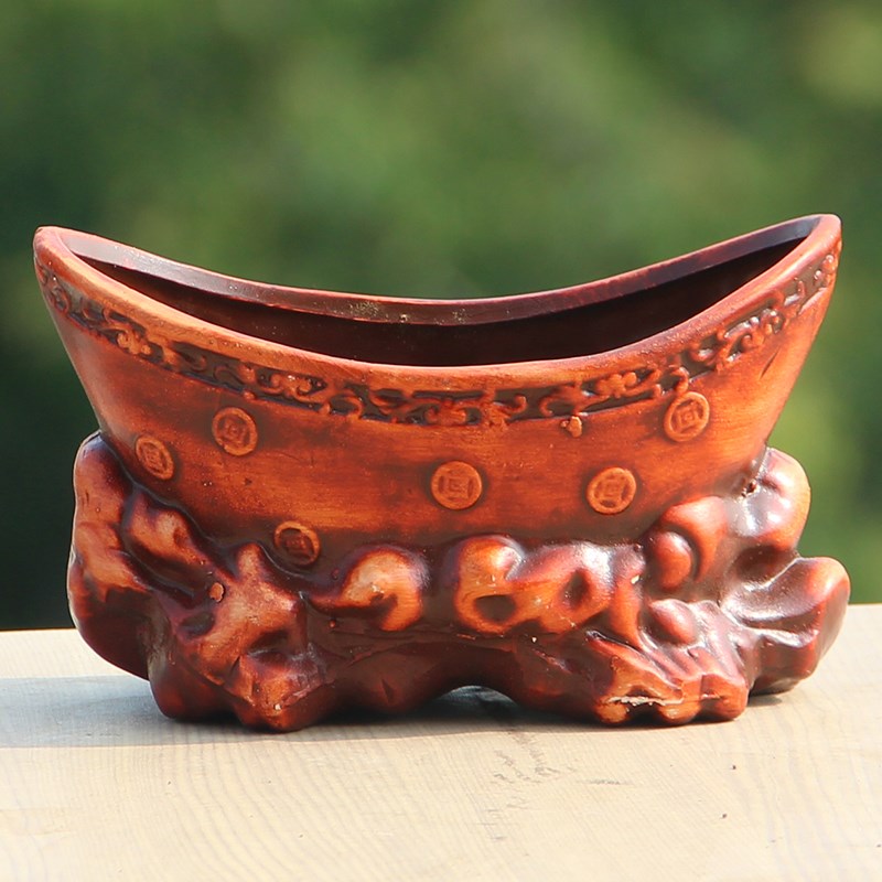 元宝造型陶瓷花盆发财树多肉植物盆栽个性创意复古红陶土透气花盆
