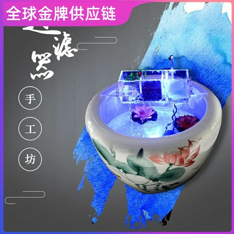 荷花缸圆形陶瓷鱼缸过滤器三合一鱼盆圆缸上置过滤盒滴流槽大小型