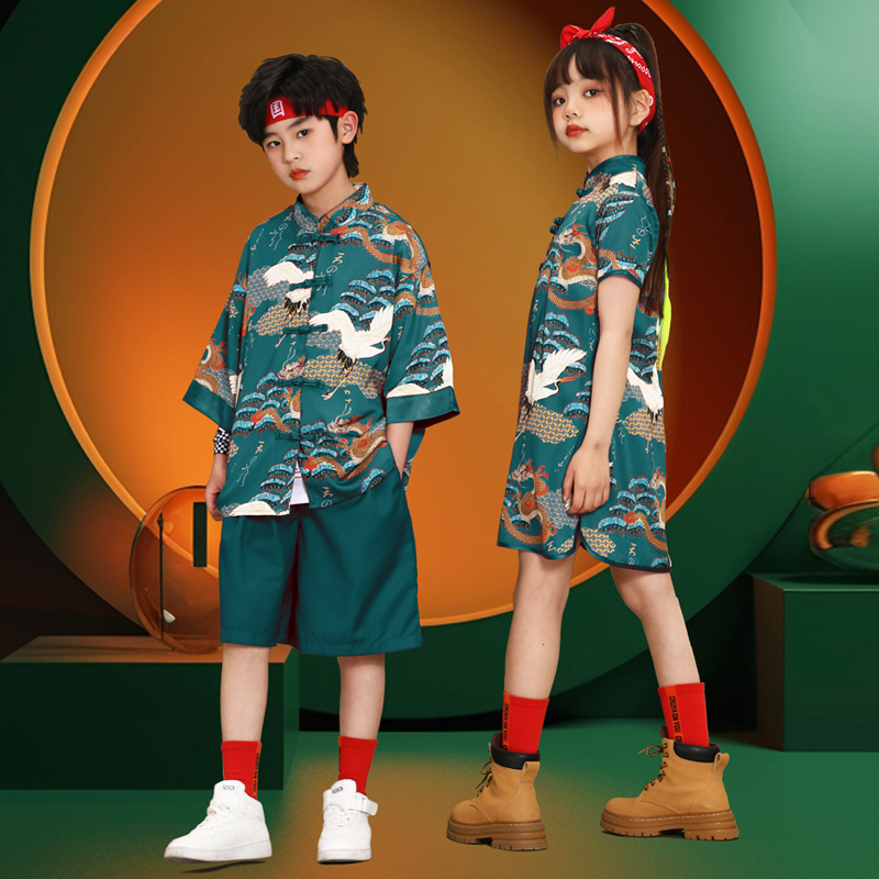 儿童啦啦队演出服男童中国风国潮汉服六一女童拉拉队啦啦操表演服