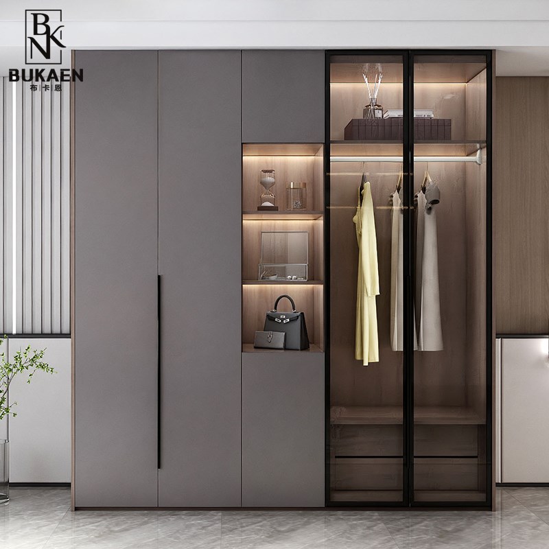 网红主卧室I型衣帽间衣柜梳妆台一体组合轻奢法式衣柜玻璃门到顶