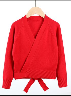 儿童舞蹈服毛衣秋冬练功披肩冬季套头上衣女童高腰跳舞针织衫外套