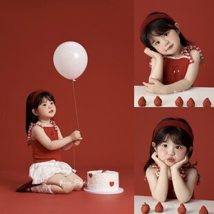 新款儿童摄影服装红色肖像女童影楼艺术照拍照主题服装道具