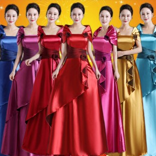 新款中老年大合唱团长裙演出服主持人礼服长款端庄大气舞台服装女