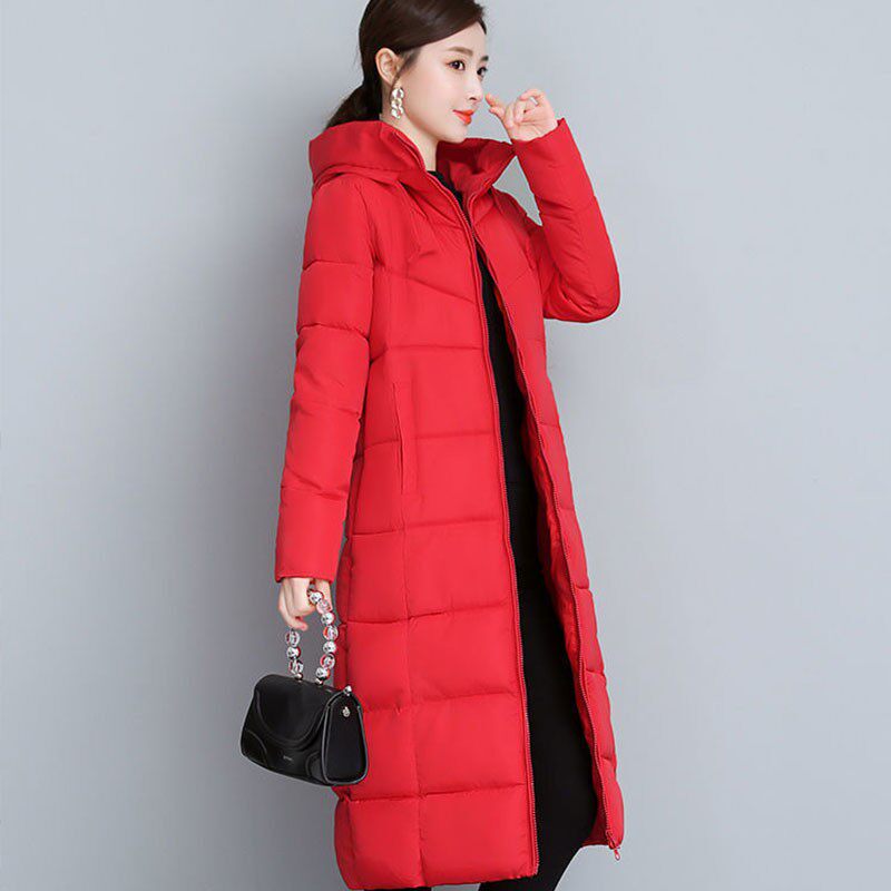 反季羽绒棉服女中长款2021冬季韩版修身黑色棉衣过膝加厚大码棉衣