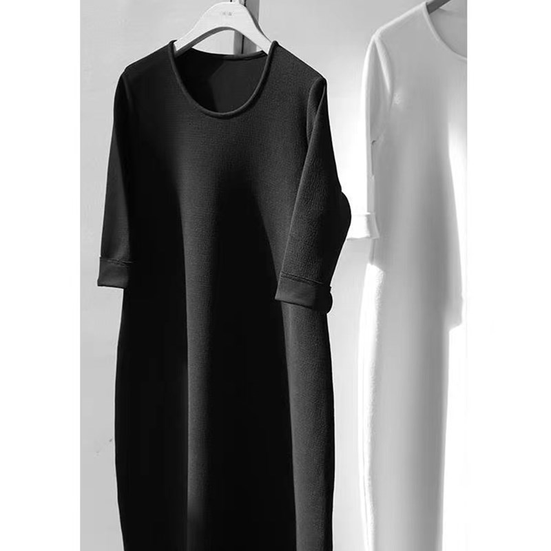 2024春秋新品蓬松柔软空气层肌理感U型领优雅休闲显瘦连衣裙