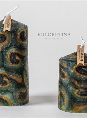 中古欧式复古风装饰手工圆柱大蜡烛浪漫欧式餐桌茶几香薰装饰品