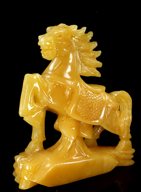 天然米黄玉十二生肖马摆件工艺品马到成功结婚礼物家居酒柜装饰品