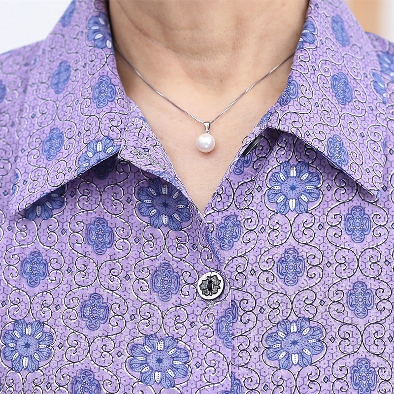 老年人夏装女长袖衬衫奶奶装上衣服老太太套装妈妈春秋季薄款衬衣