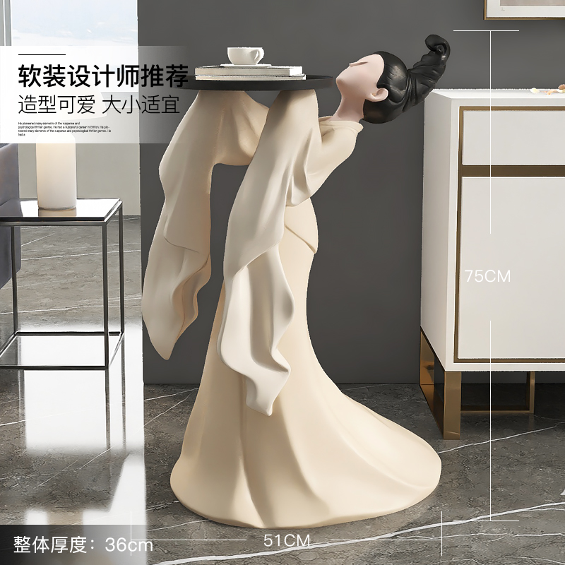 国风仕女大型落地摆件客厅电视柜沙发边几托盘床头柜乔迁新年礼物