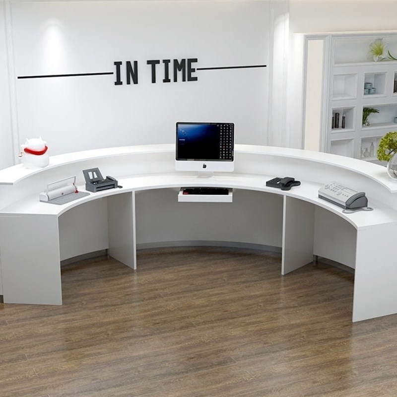 弧形烤漆前台圆形接待台半圆办公桌医院大厅咨询台白色简约服务台