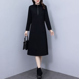 冬季新款加绒加厚妈妈连衣裙女高端大气过膝保暖打底裙显瘦遮肚子