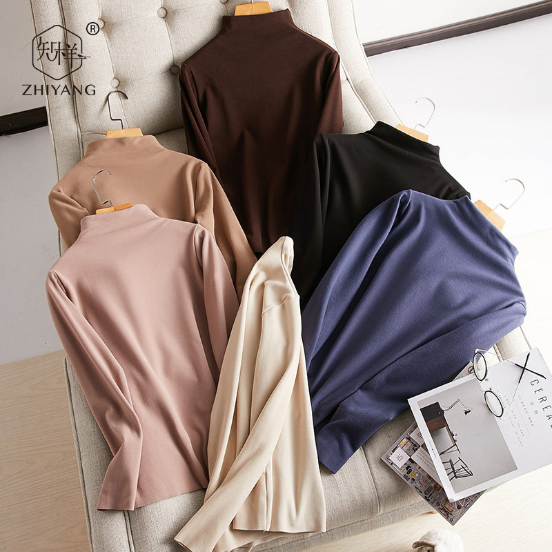 打底衫女秋冬内搭长袖半高领气质T恤洋气修身加绒加厚中长款上衣