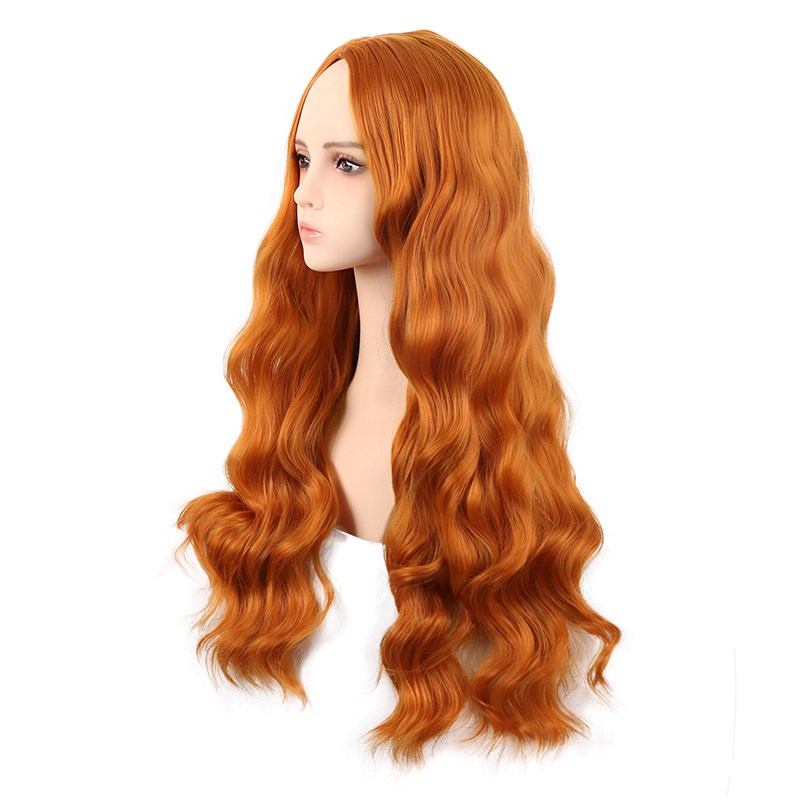 潼漫 cos假发女长发动漫高温丝水波纹羊毛卷长卷发金橙色中分头套