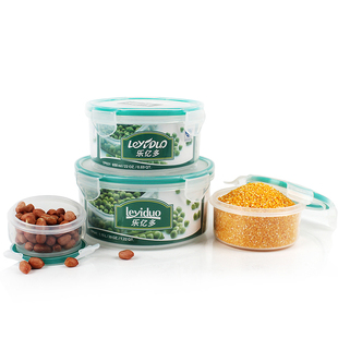 乐亿多塑料保鲜盒套装 圆形微波饭盒食品盒泡面碗微波加热碗四件套