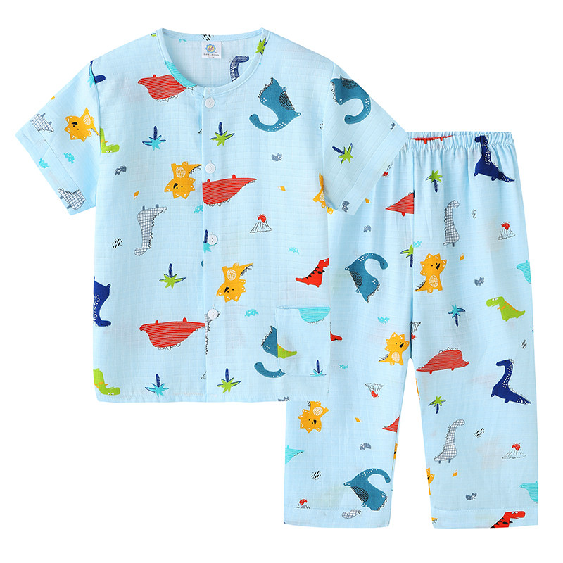 男女儿童全棉纱布睡衣中大童夏季薄款短袖中裤开衫空调家居服套装,童装/婴儿装/亲子装,家居服套装,淘宝优惠券,粉丝福利购,淘宝优惠卷