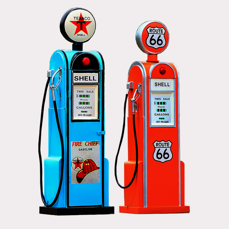 工业风复古加油机模型酒柜铁艺手工收纳柜创意落地置物架装饰摆件