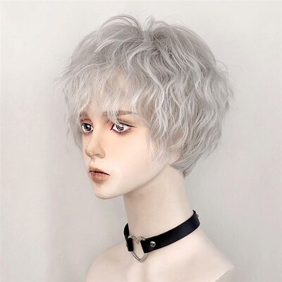 白色假发男士男生短发羊毛卷银灰色正太头套cos万用少年感全头套