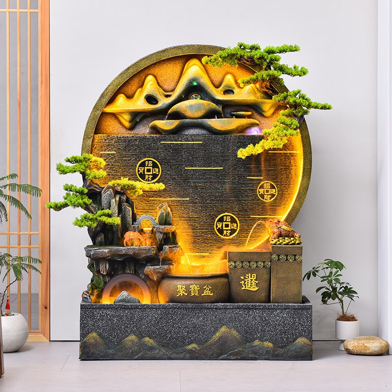 新中式流水招财喷泉屏风隔断客厅办公室水幕墙循环水开业乔迁礼品