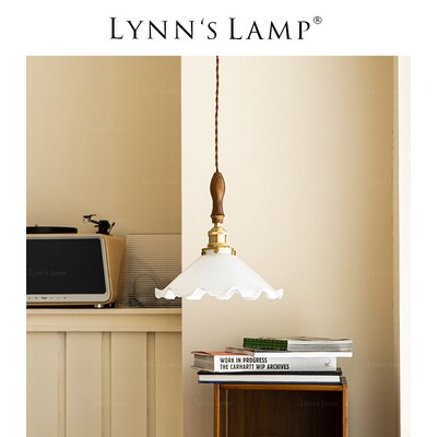 Lynns立意 日式实木黄铜小吊灯 民宿复古玻璃餐厅床头单头手工灯
