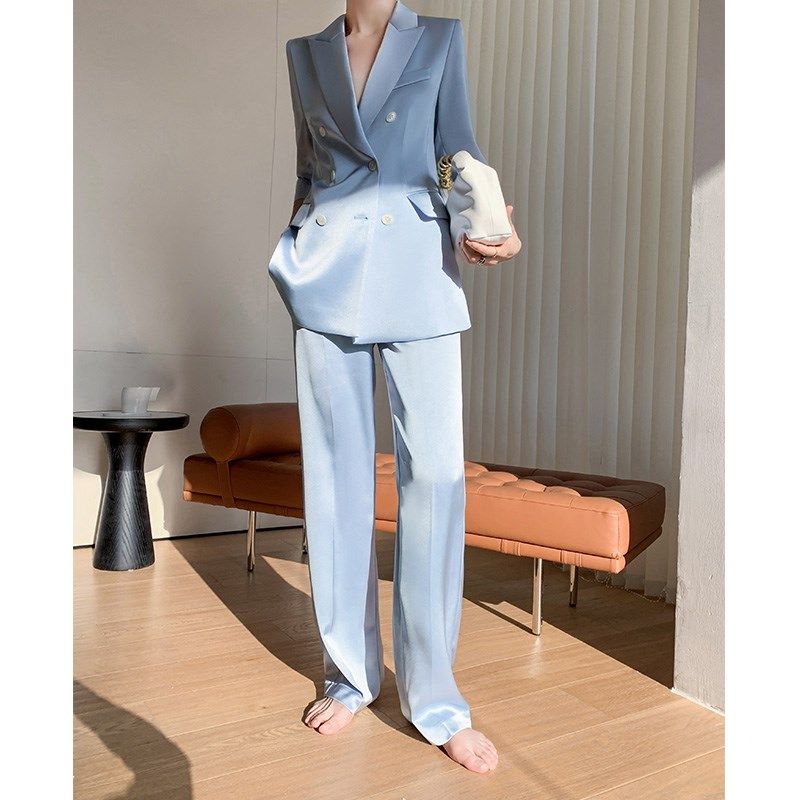 黑色西装套装女夏薄款高级感小个子职业工作服气质阔腿裤休闲西服