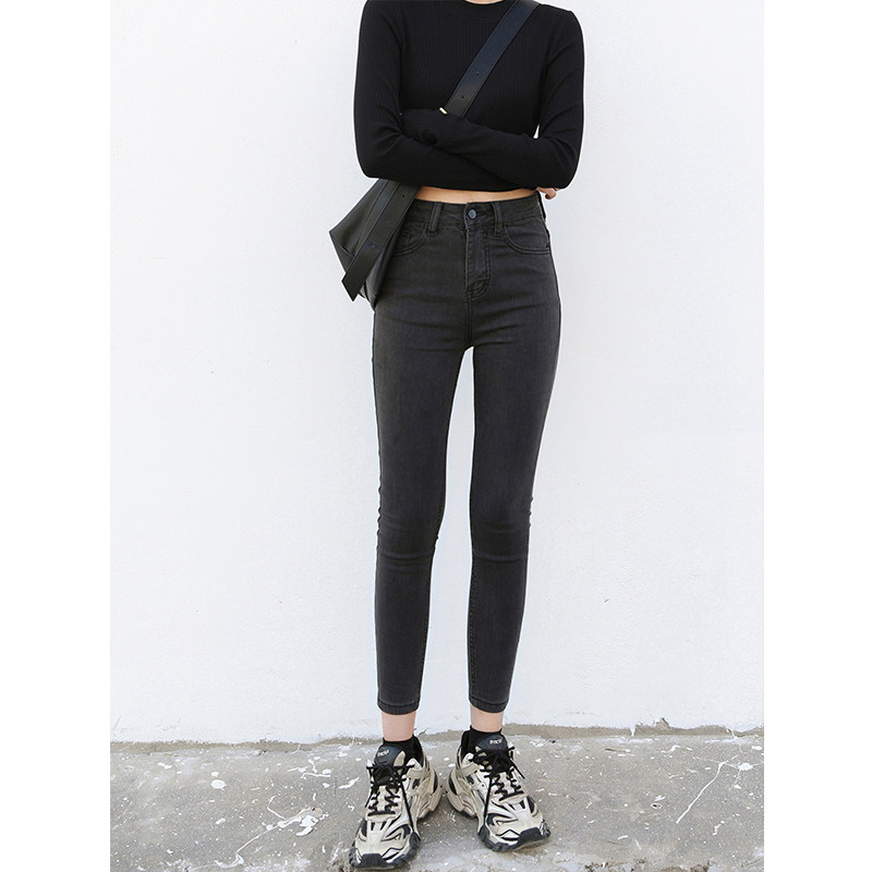 CV大码女装 入店BI败复古高腰小脚牛仔裤女修身显瘦九分铅笔裤子