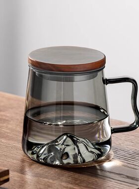 玻璃杯耐高温泡茶杯日式简约观山杯家用办公室喝水杯子带把手水杯