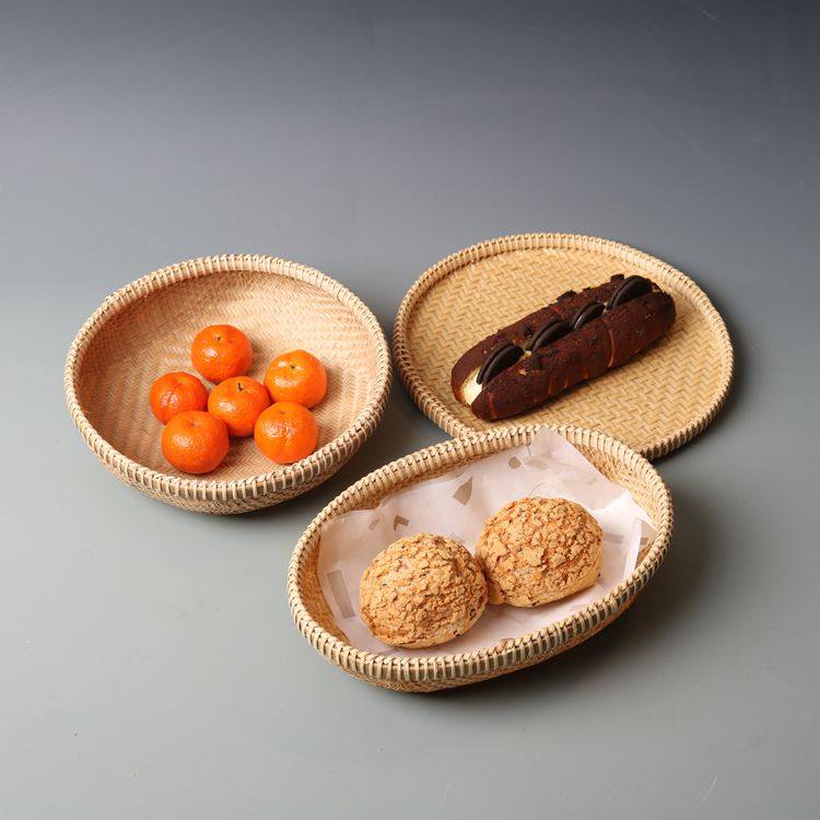 竹编果盘竹编筐竹制圆簸箕饺子盘家用馒头面包筐点心盘收纳果盆,特色手工艺,竹编/竹雕,淘宝优惠券,粉丝福利购,淘宝优惠卷
