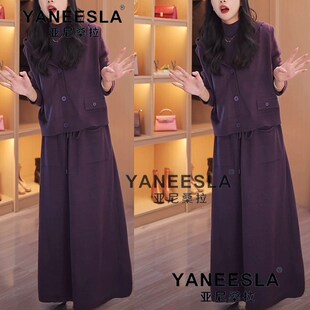 2024秋冬新款配大衣中长款打底裙轻奢高级感马甲两件套针织连衣裙