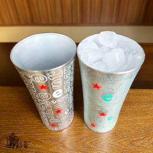啤酒杯饮料果茶冷饮杯子 冰镇手感 小蛮腰变色铝杯 遇冷变色