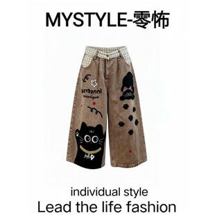 卡通猫咪毛巾刺绣牛仔七分裤裤子女款2026夏季新款宽松阔腿短裤潮