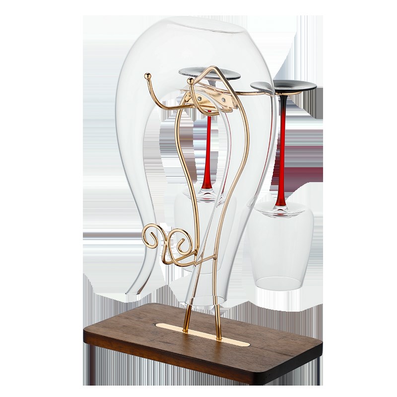 欧式家用创意红杆黑领结红酒杯水晶玻璃高脚葡萄酒杯杯架酒具套装