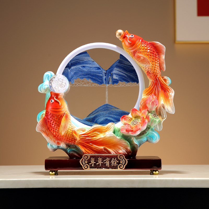 年年有余鱼流沙画摆件家居客厅酒柜玄关装饰品办公室乔迁开业礼物图片