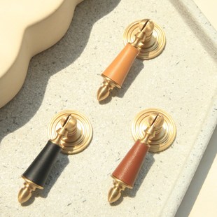 硕南创意轻奢黄铜柜门拉手皮革吊坠拉手抽屉斗柜衣柜单孔把手