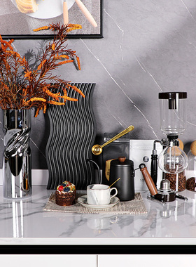 咖啡主题样板间厨房组合网红橱柜装饰品摆件汤锅砧板花艺软装道具