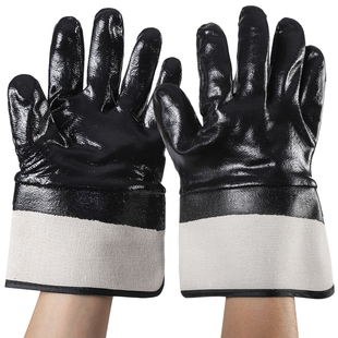 耐油丁腈全挂手套劳保耐磨电焊大口耐用防油浸胶帆布加厚机械作业