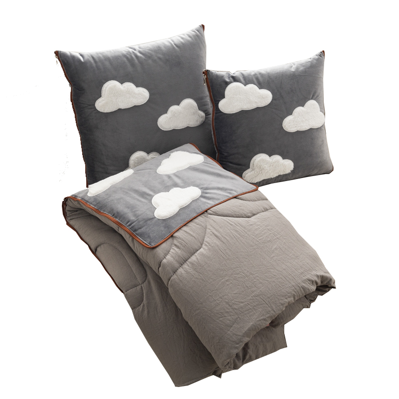 意大利绒贴布绣抱枕被子两用靠垫办公室午休小被子车上沙发靠枕被