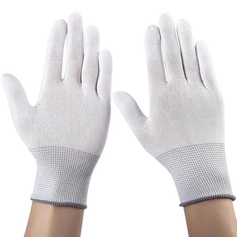 薄款尼龙纱线手套透气工作劳保耐磨防滑劳动干活防护PU胶涂指涂掌