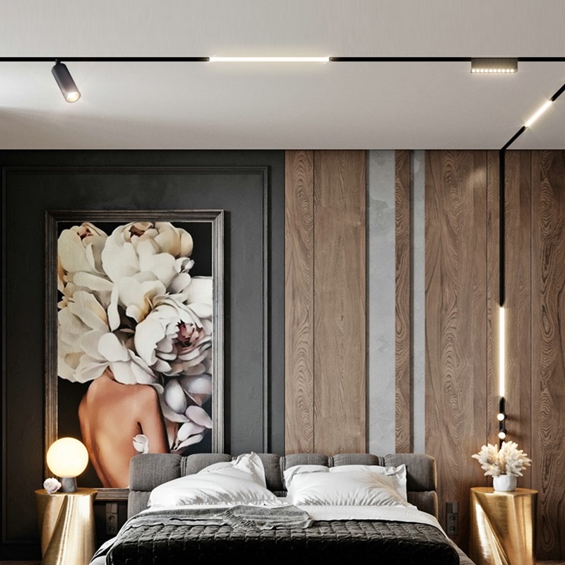 磁吸轨道灯嵌入式无边框明装线性条灯客厅暗藏无主灯照明LED射灯