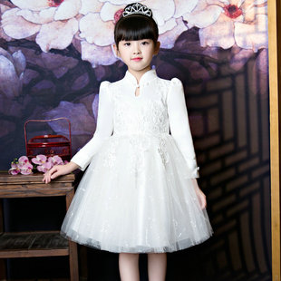 春秋冬儿童礼服红色旗袍公主裙女童长袖连衣裙子蓬蓬白纱裙演出服