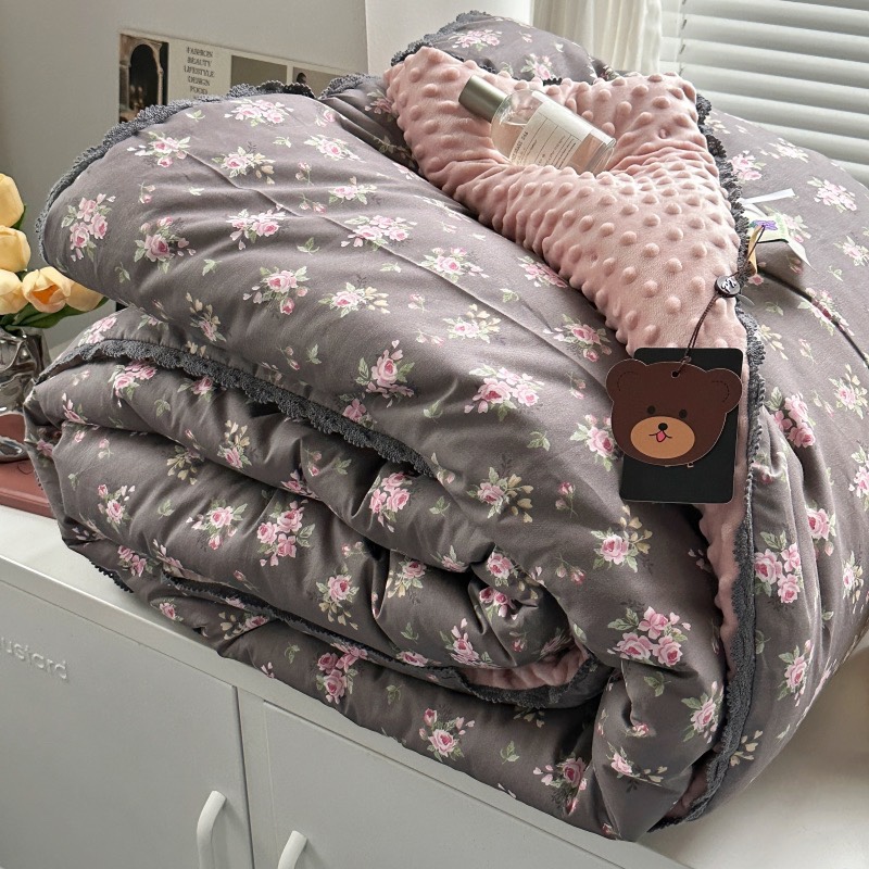 秋冬加厚保暖纯棉豆豆被可水洗机洗单双人春秋被全棉冬被空调被
