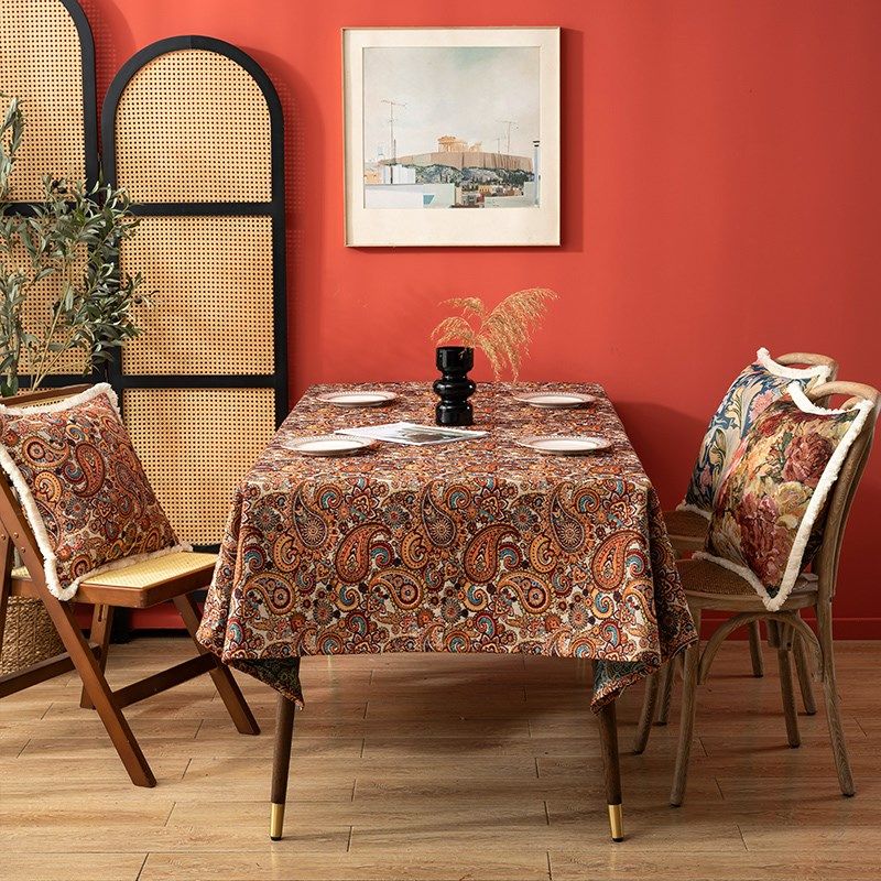提花桌布布艺桌布布料美式植物花卉长方形餐桌布餐厅台布盖布高档