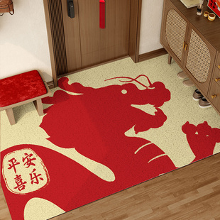 龙年入户门地垫玄关进门丝圈蹭土脚垫红色喜庆新年家用耐脏防滑垫
