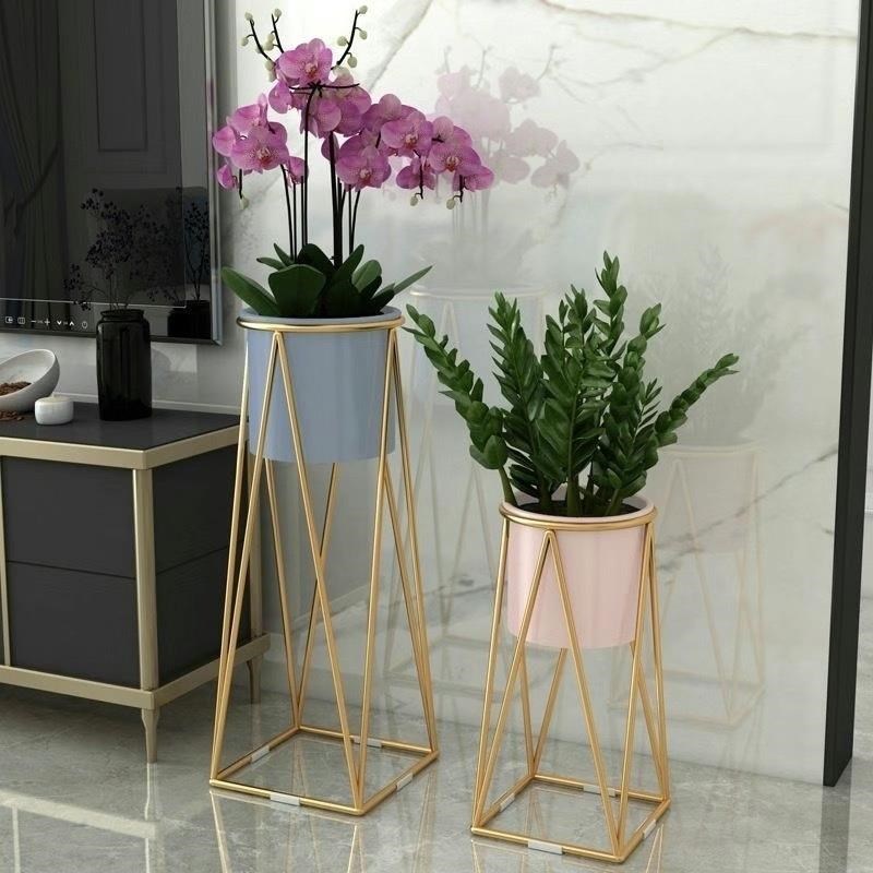 铁艺花架单层落地式阳台绿箩装饰花盆置物架客厅圆形花桶绿植架子