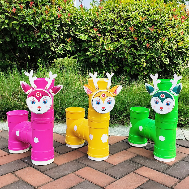 水管创意卡通动物梅花鹿造型装饰花架DIY花盆幼儿园植物角摆件