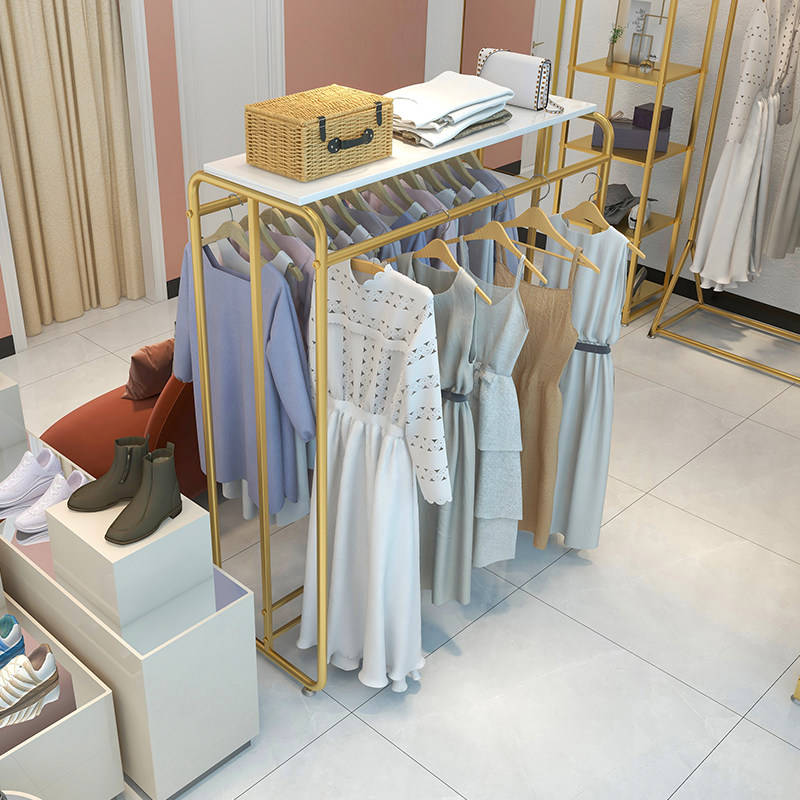 服装店中岛架落地展示架简约男女装童装双排中间货架双杠侧挂衣架