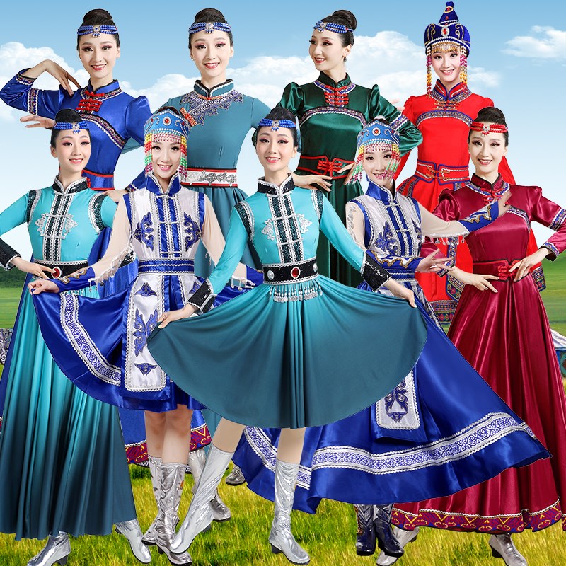 成人蒙古族演出服女装少数民族舞蹈服装顶碗舞表演服装蒙古裙袍