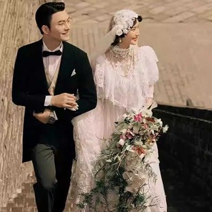 影楼主题新款 园林民国风蕾丝拖尾年代感古董摄影拍照婚纱 复古中式