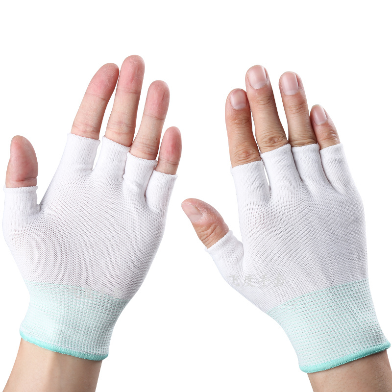 薄款尼龙断指半指透气防滑服帖弹性男女劳动工作劳保防护漏指手套